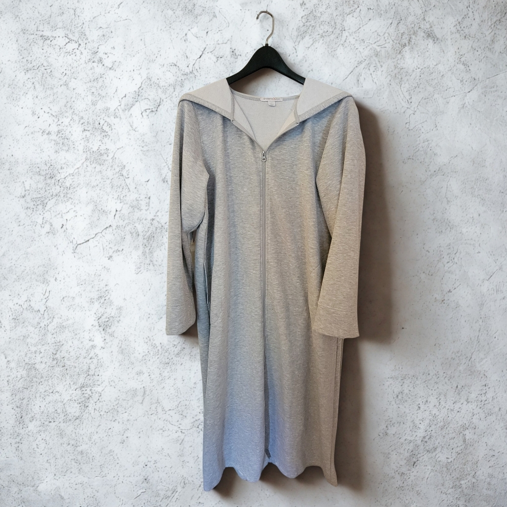 Gray Hooded Zip-Up Robe Size L